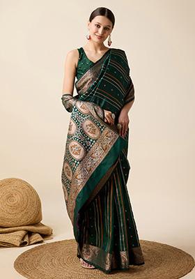 Green Zari Work Pure Jacquard Saree Set