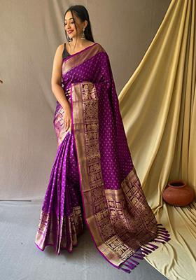 Purple Woven Soft Silk Saree Set