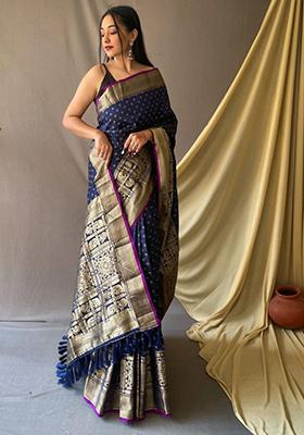 Blue Woven Soft Silk Saree Set