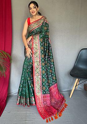 Green Woven Pure Patola Silk Saree Set