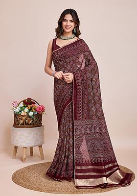 Maroon Woven Cotton Silk Saree Set