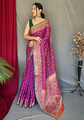Purple Woven Pure Patola Silk Saree Set