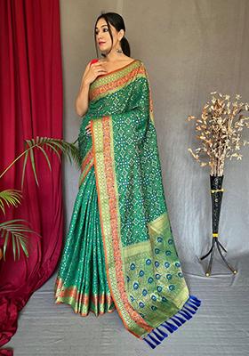 Green Woven Pure Patola Silk Saree Set