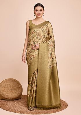 Golden Woven Kanjivaram Silk Saree Set