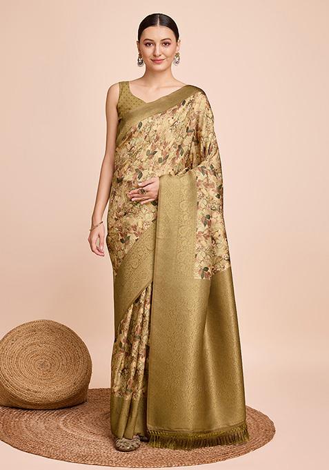 Golden Woven Kanjivaram Silk Saree Set