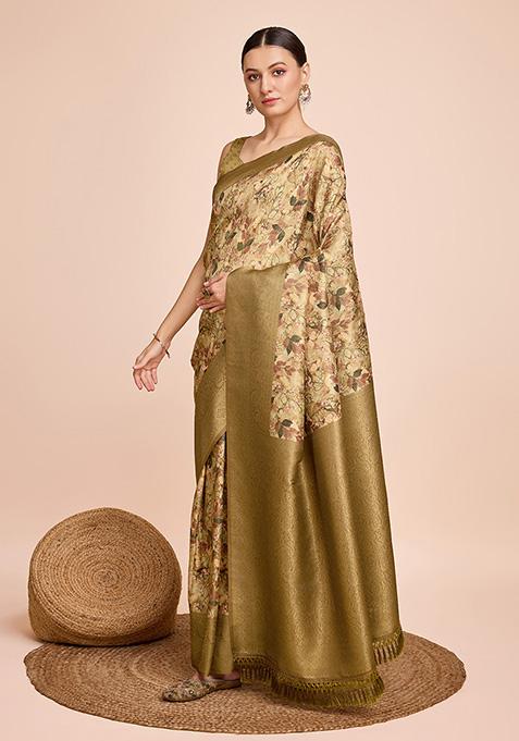 Golden Woven Kanjivaram Silk Saree Set