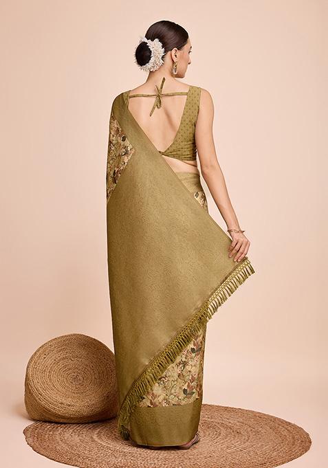 Golden Woven Kanjivaram Silk Saree Set