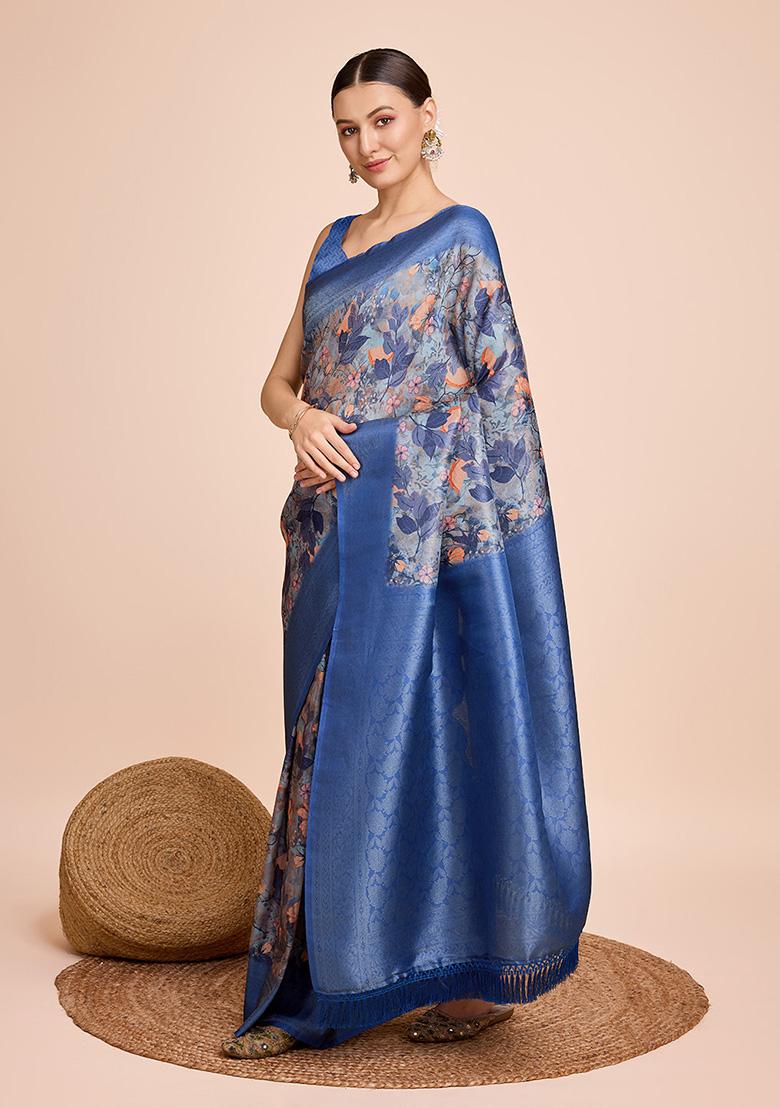 Blue Woven Kanjivaram Silk Saree Set - Indya