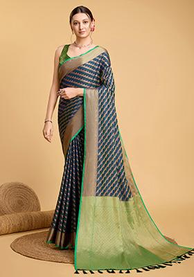 Blue Woven Pure Patola Silk Saree Set