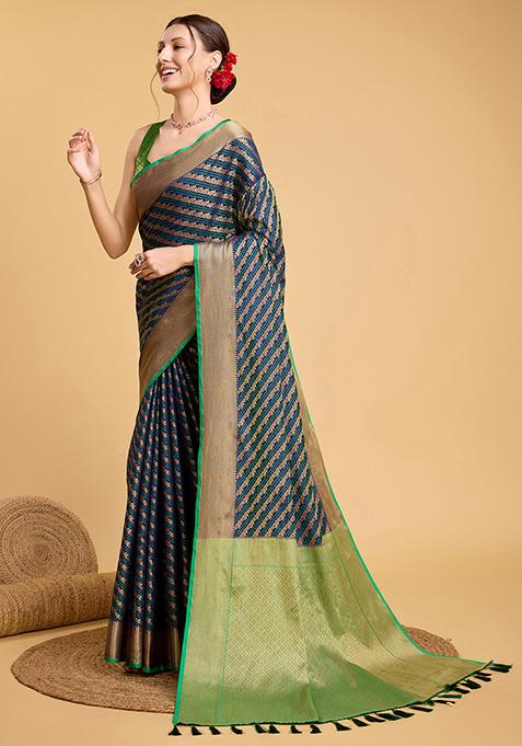 Blue Woven Pure Patola Silk Saree Set