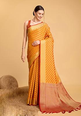 Yellow Woven Pure Patola Silk Saree Set