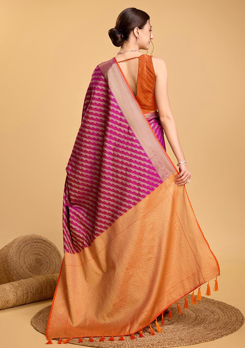 Pink Woven Pure Patola Silk Saree Set