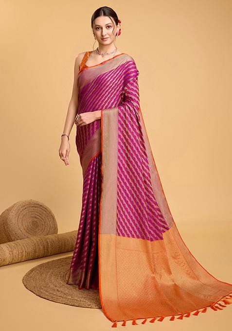 Pink Woven Pure Patola Silk Saree Set