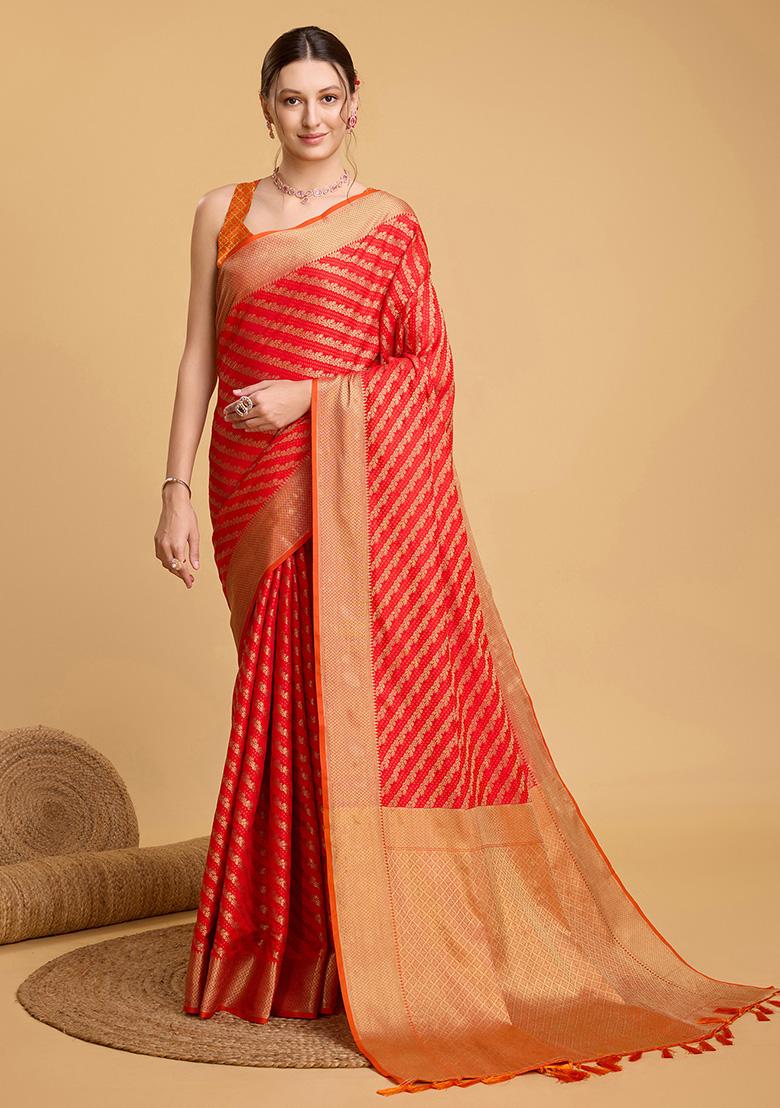 Orange Woven Pure Patola Silk Saree Set