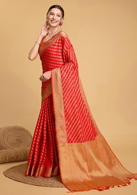 Orange Woven Pure Patola Silk Saree Set