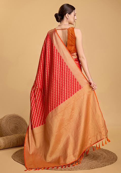 Orange Woven Pure Patola Silk Saree Set