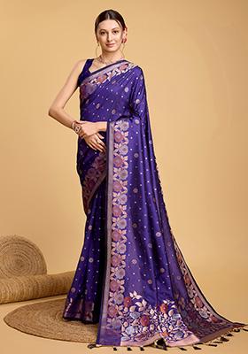 Purple Zari Work Pure Jacquard Saree Set
