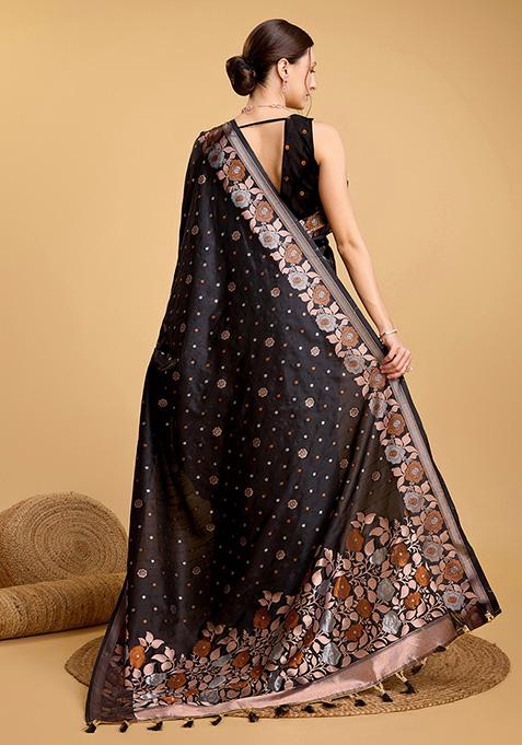 Black Zari Work Pure Jacquard Saree Set