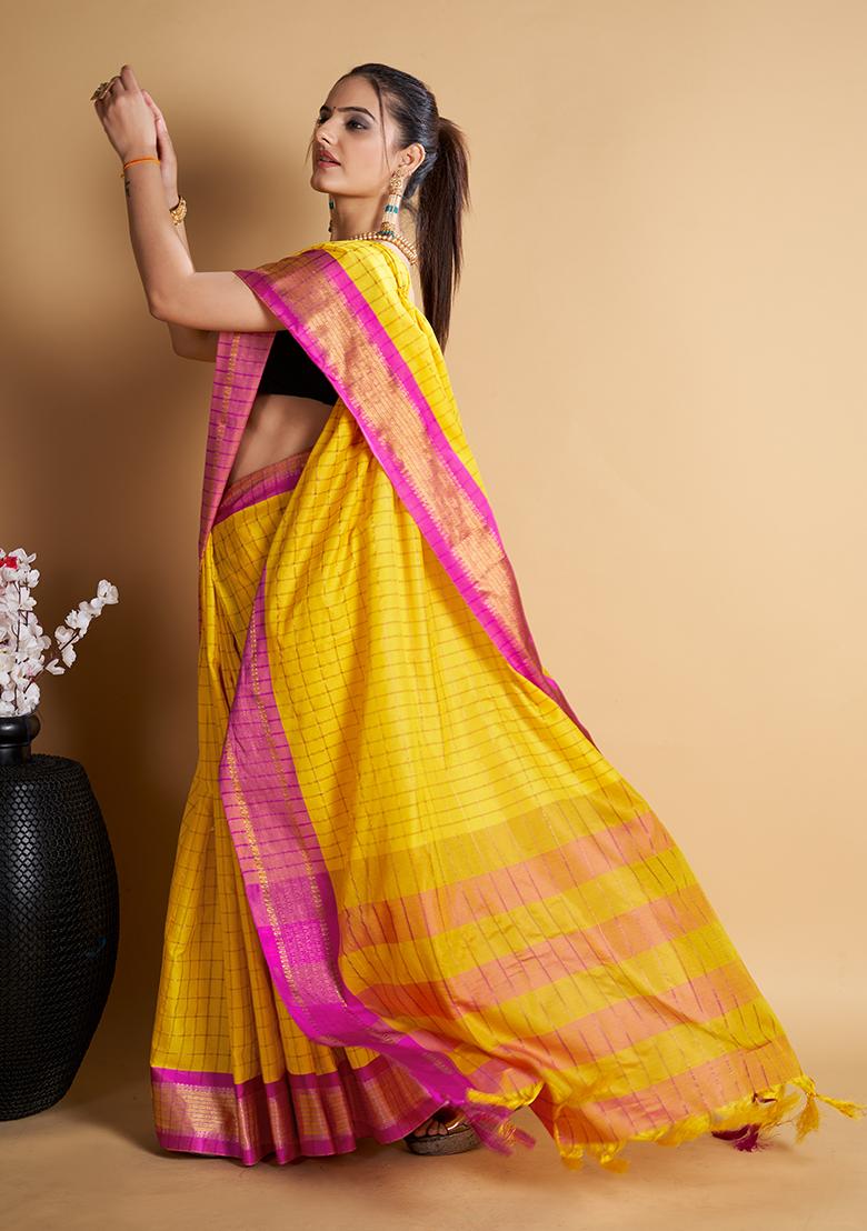 Yellow Woven Soft Silk Saree Set
