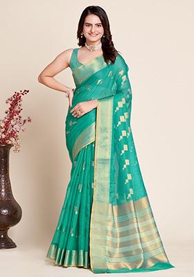 Blue Woven Kota Doriya Soft Silk Saree Set