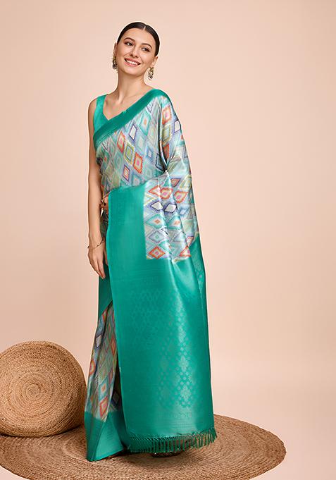 Off Green Woven Kanjivaram Silk Saree Set