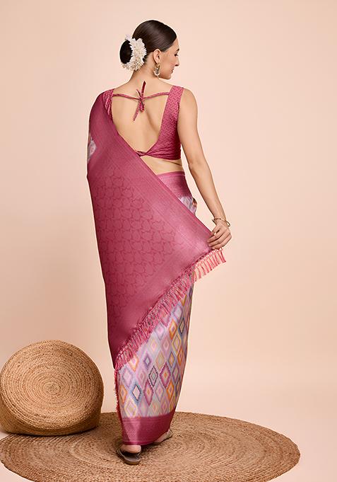 Off Maroon Woven Kanjivaram Silk Saree Set