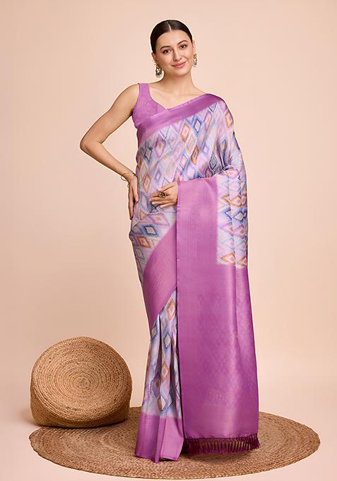 Off Pink Woven Kanjivaram Silk Saree Set