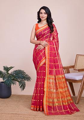 Light Pink Woven Kota Doriya Soft Silk Saree Set