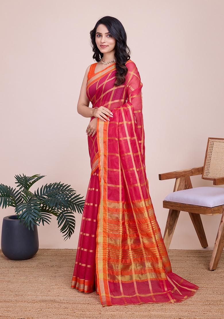 Light Pink Woven Kota Doriya Soft Silk Saree Set