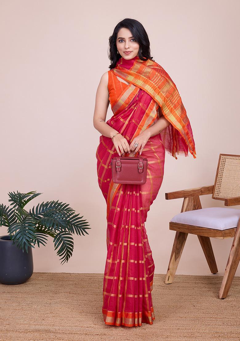 Light Pink Woven Kota Doriya Soft Silk Saree Set