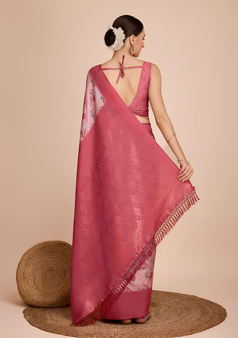 Off Pink Woven Kanjivaram Silk Saree Set