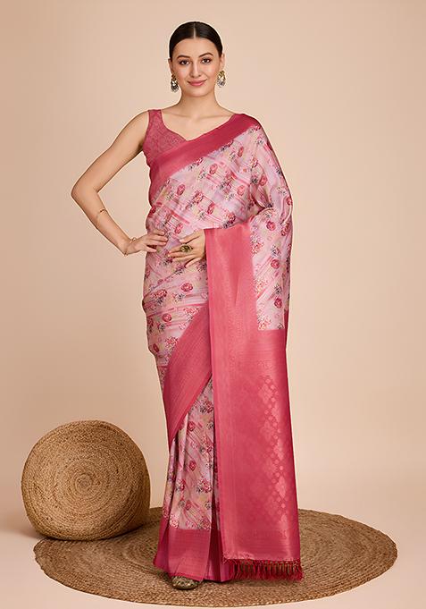 Off Pink Woven Kanjivaram Silk Saree Set