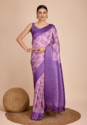 Lavender Woven Kanjivaram Silk Saree Set