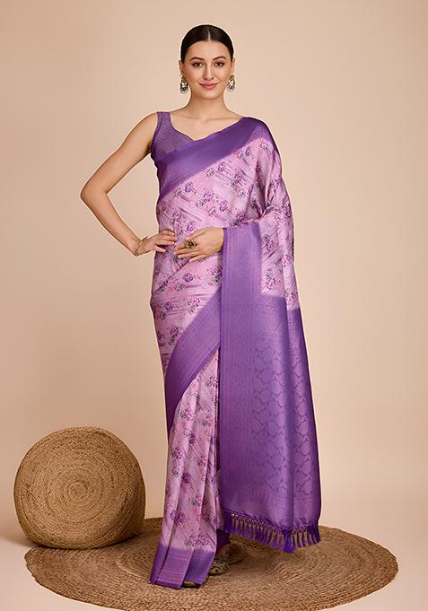 Lavender Woven Kanjivaram Silk Saree Set