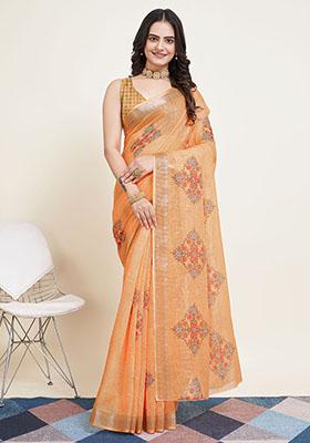 Yellow Woven Cotton Saree Set