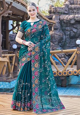 Morpeach Resham Embroidered Jimmy Choo Silk Saree Set