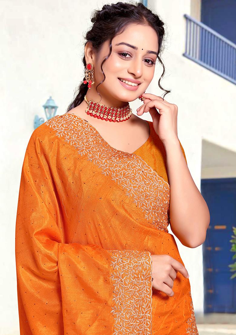 Mustard Zari Embroidered Art Silk Saree Set