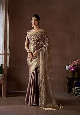Lavender Zircon Hand Embroidered Silk Saree Set