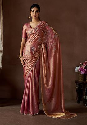 Gajri Zircon Hand Embroidered Silk Saree Set