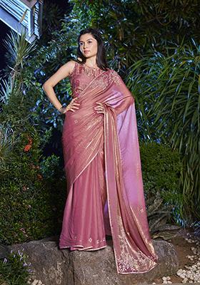 Gajri Zircon Embroidered Silk Saree Set