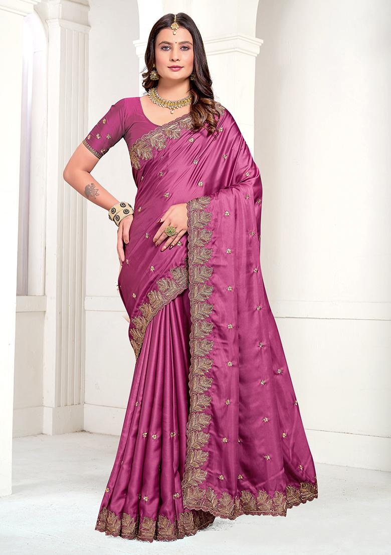 Dusty Gajri Resham Zari Embroidered Pure Satin Saree Set