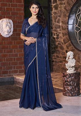 Morpeach Zircon Work Satin Jimmy Silk Saree Set