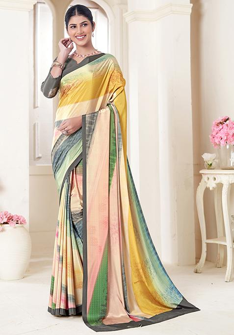 Multicolor Digital Print Crepe Soft Silk Saree Set