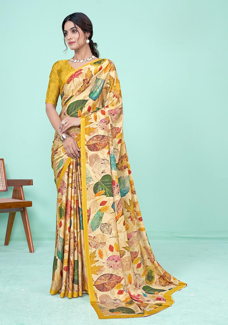 Multicolor Digital Print Crepe Soft Silk Saree Set