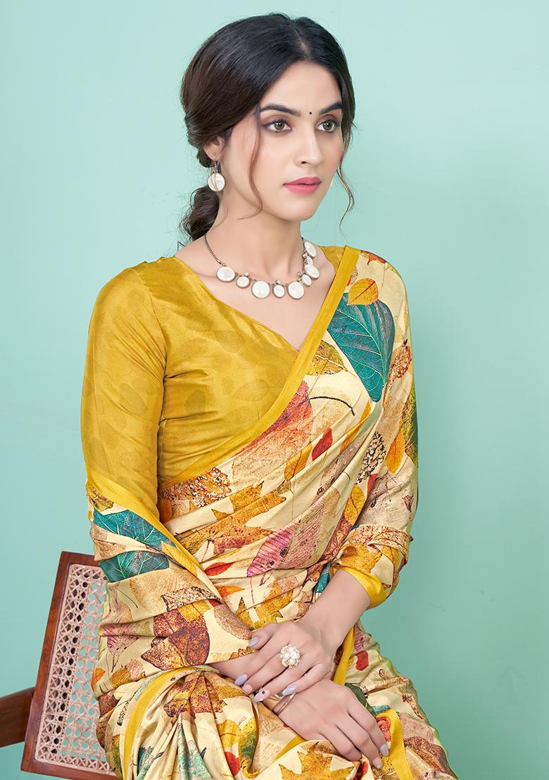 Multicolor Digital Print Crepe Soft Silk Saree Set