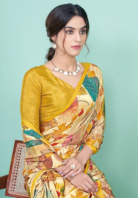 Multicolor Digital Print Crepe Soft Silk Saree Set