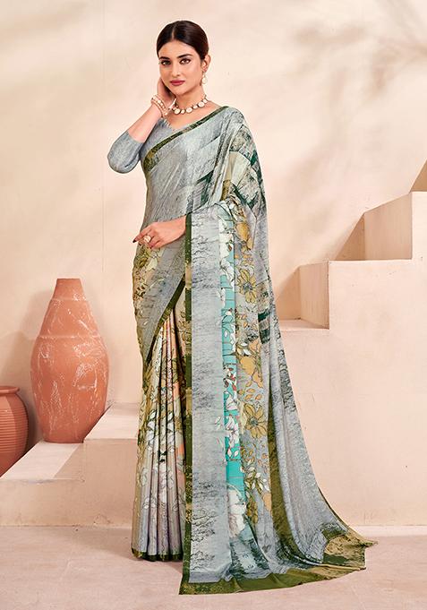 Multicolor Digital Print Crepe Soft Silk Saree Set