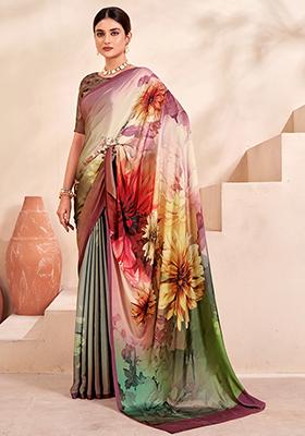 Multicolor Digital Print Crepe Soft Silk Saree Set