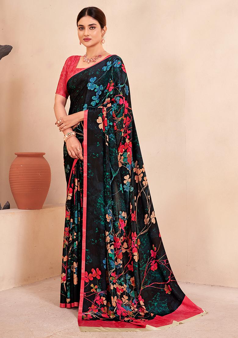 Multicolor Digital Print Crepe Soft Silk Saree Set