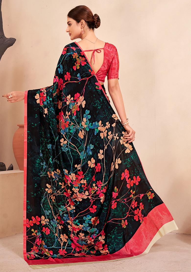 Multicolor Digital Print Crepe Soft Silk Saree Set